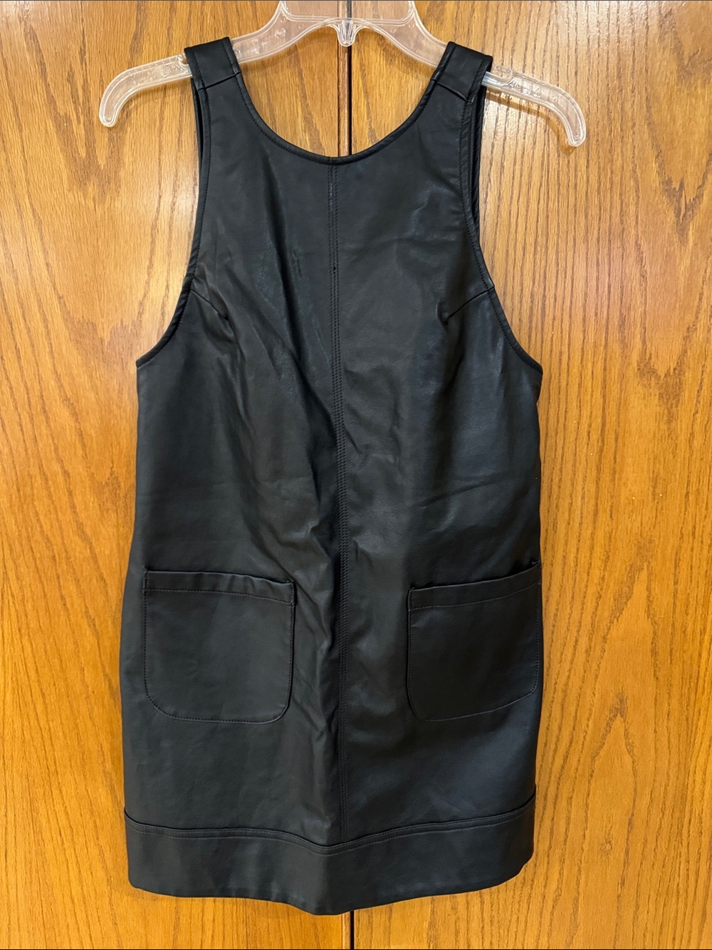 NWT Free People Black Sleeveless Faux Leather Shift Dress Women's XS Pockets
